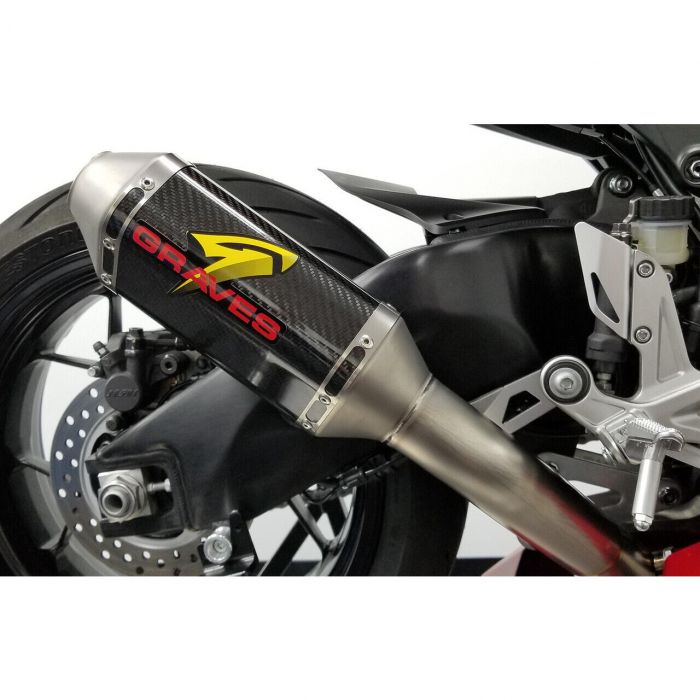 Image of : Graves Cat Back Slip-On Exhaust Muffler - Carbon Fiber/Titanium - EXH-17CB1-CBTC | Honda CBR1000RR 2017-up