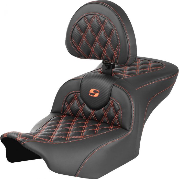 Image of : Saddlemen Roadsofa Seat - CF/LS - Orange - with Backrest - 823-07-206B3