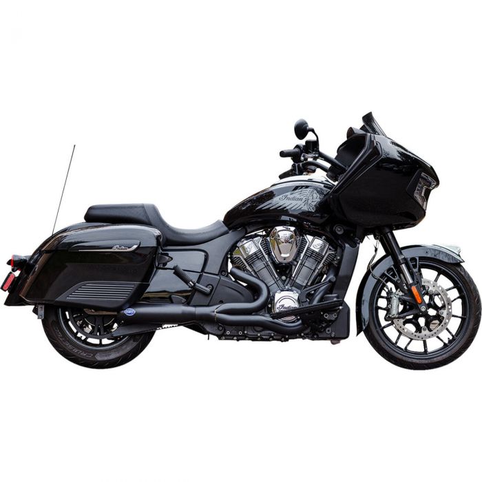 Image of : S&S Cycle Qualifier 2-into-1 Exhaust System - Stainless Steel - Black End Caps - Race Only - 550-1084 | Indian Challenger 2020-2023