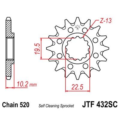 JT Sprockets Self-Cleaning Steel Front Sprocket 13T (520) - JTF432