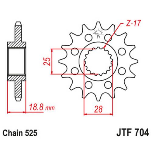 JT Rubber Cushioned Steel Front Sprocket 16T (525) - JTF704.16RB