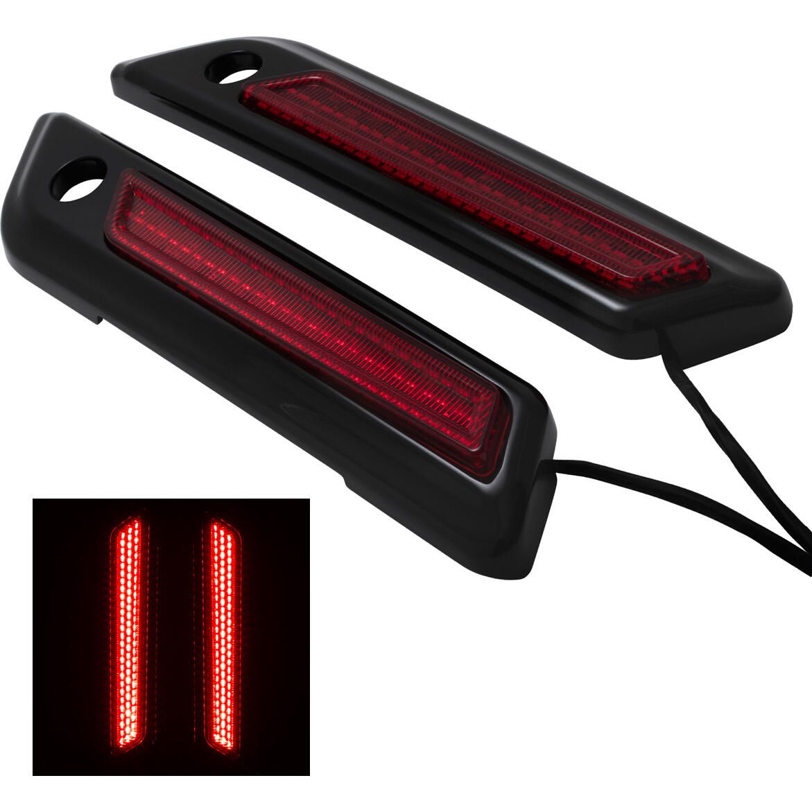 HogWorkz Saddlebag LED Latch Coverz Black - Red Lens - HW307134