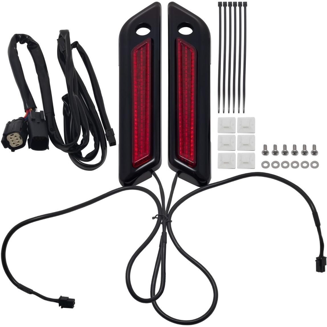 HogWorkz Saddlebag LED Latch Coverz Black - Red Lens - HW307134